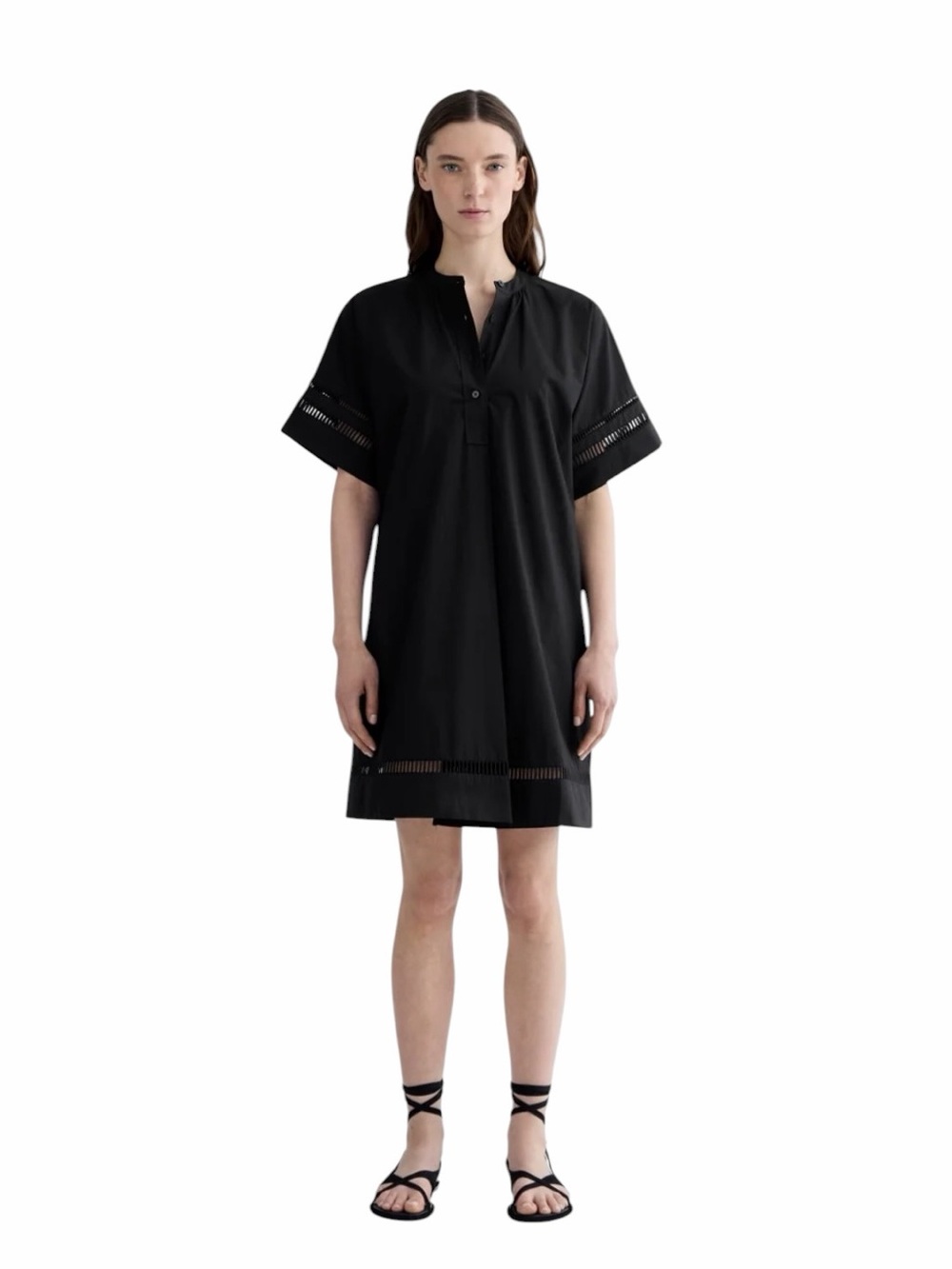 Everlane - NWT Lace Trim Popover Dress Black Organic Cotton Sz XXL